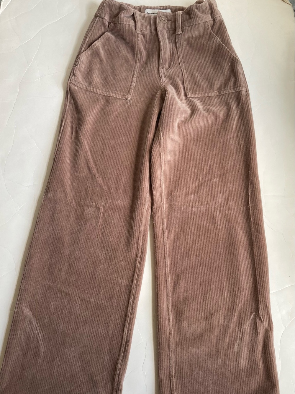 Abercrombie kids high rise wide leg velour corduroy pants 11 12 adjustable EUC